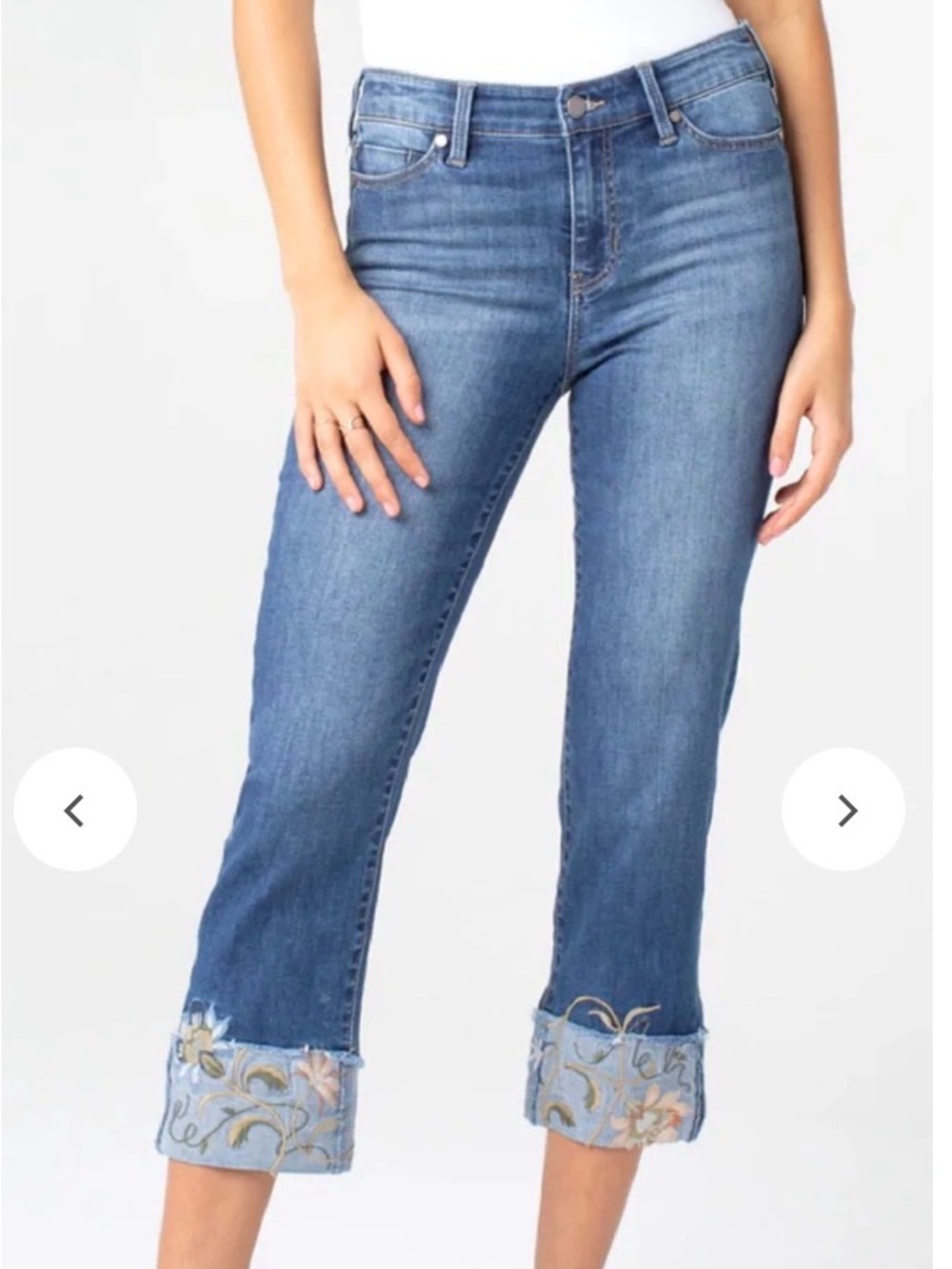 Liverpool  The Sadie Blue Cropped Jeans with Embroidered Cuffs